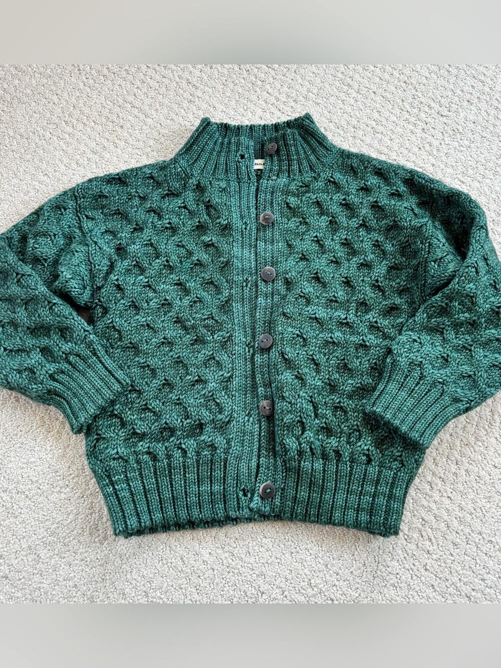 Misha and puff green wool Chunky Green Knit Button-Front kids Sweater cardigan